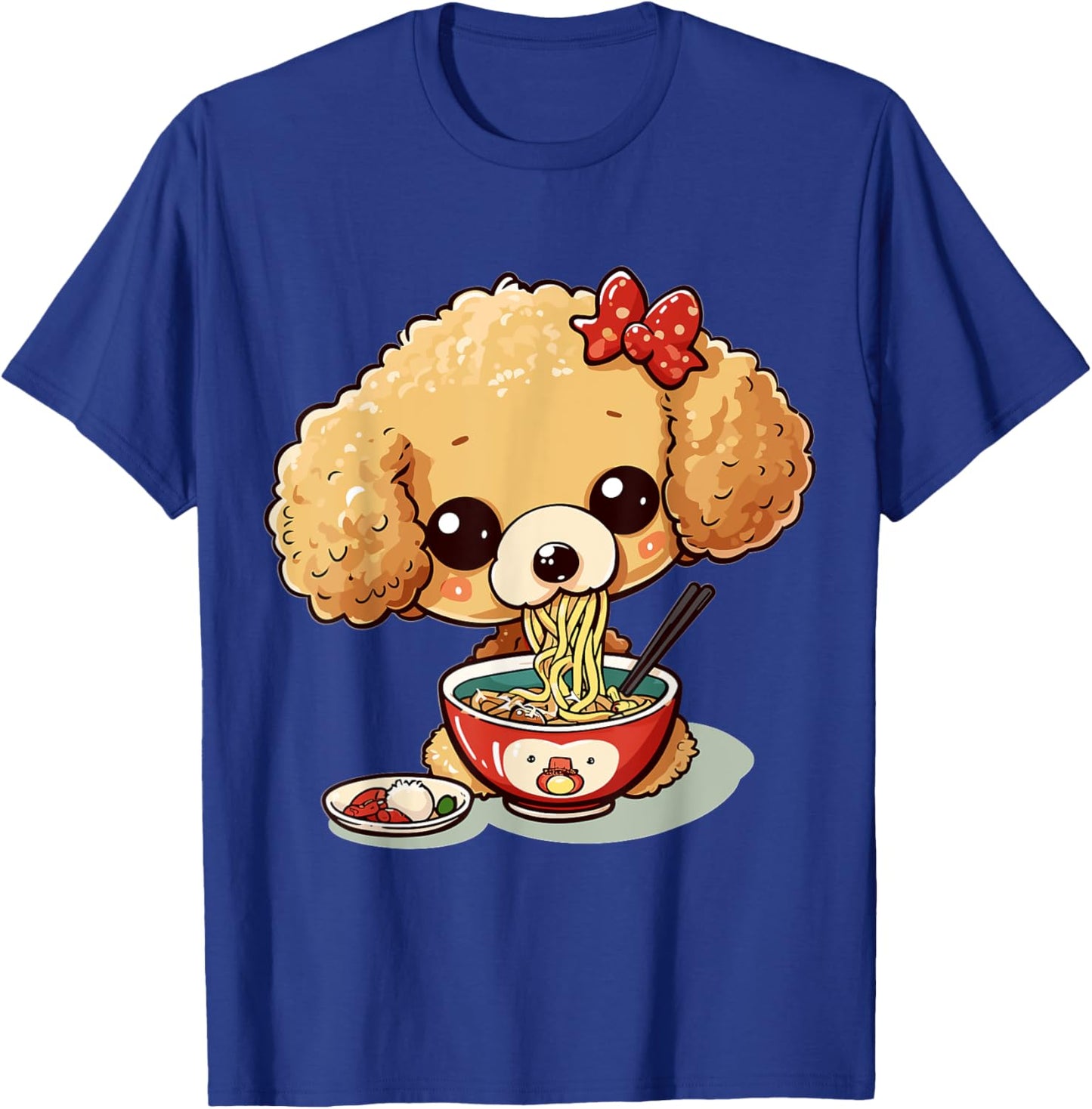 Toy Poodle eating Ramen Noodle Soup Anime Kawaii Graphic T-Shirt - T-Shirt | Royal