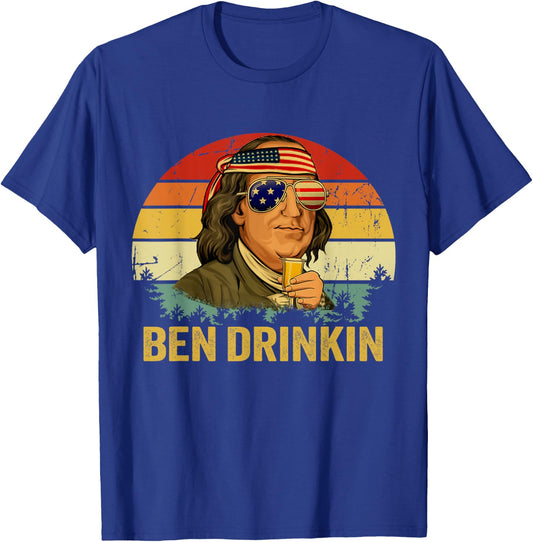 Benjamin Franklin Drinkin Shirt - Vintage Ben Drinkin T-Shirt - T-Shirt | Royal