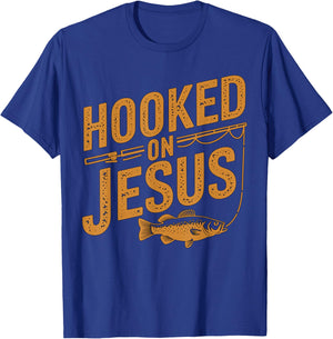Hooked on Jesus Fishing Christian T-Shirt - T-Shirt | Royal