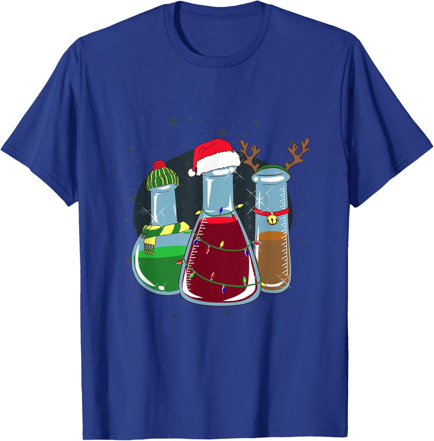 Chemical laboratory bottles, Santa, reindeer, Christmas T-Shirt - T-Shirt | Royal
