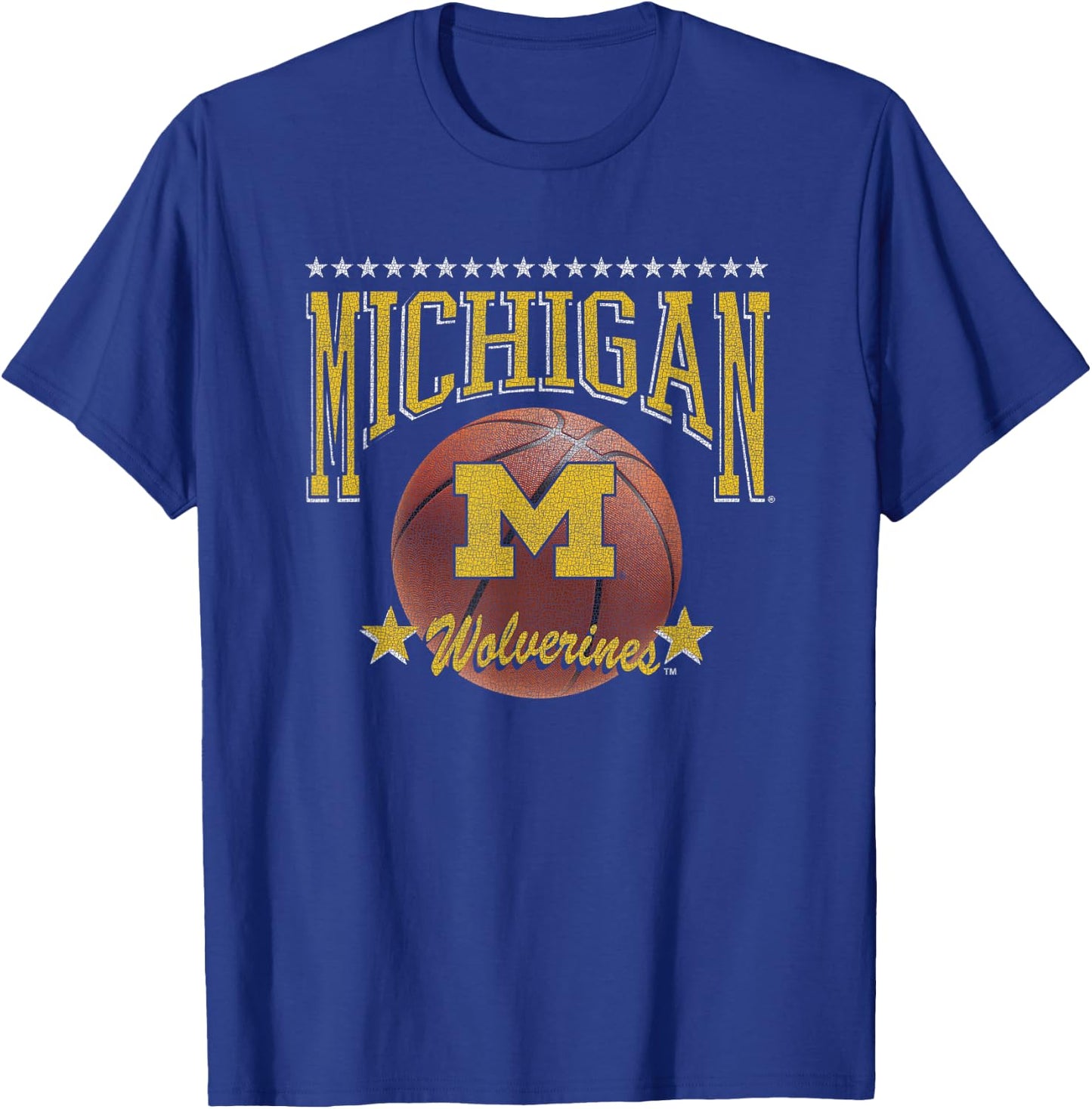 Michigan Wolverines Basketball Vintage Stars Navy T-Shirt - T-Shirt | Royal