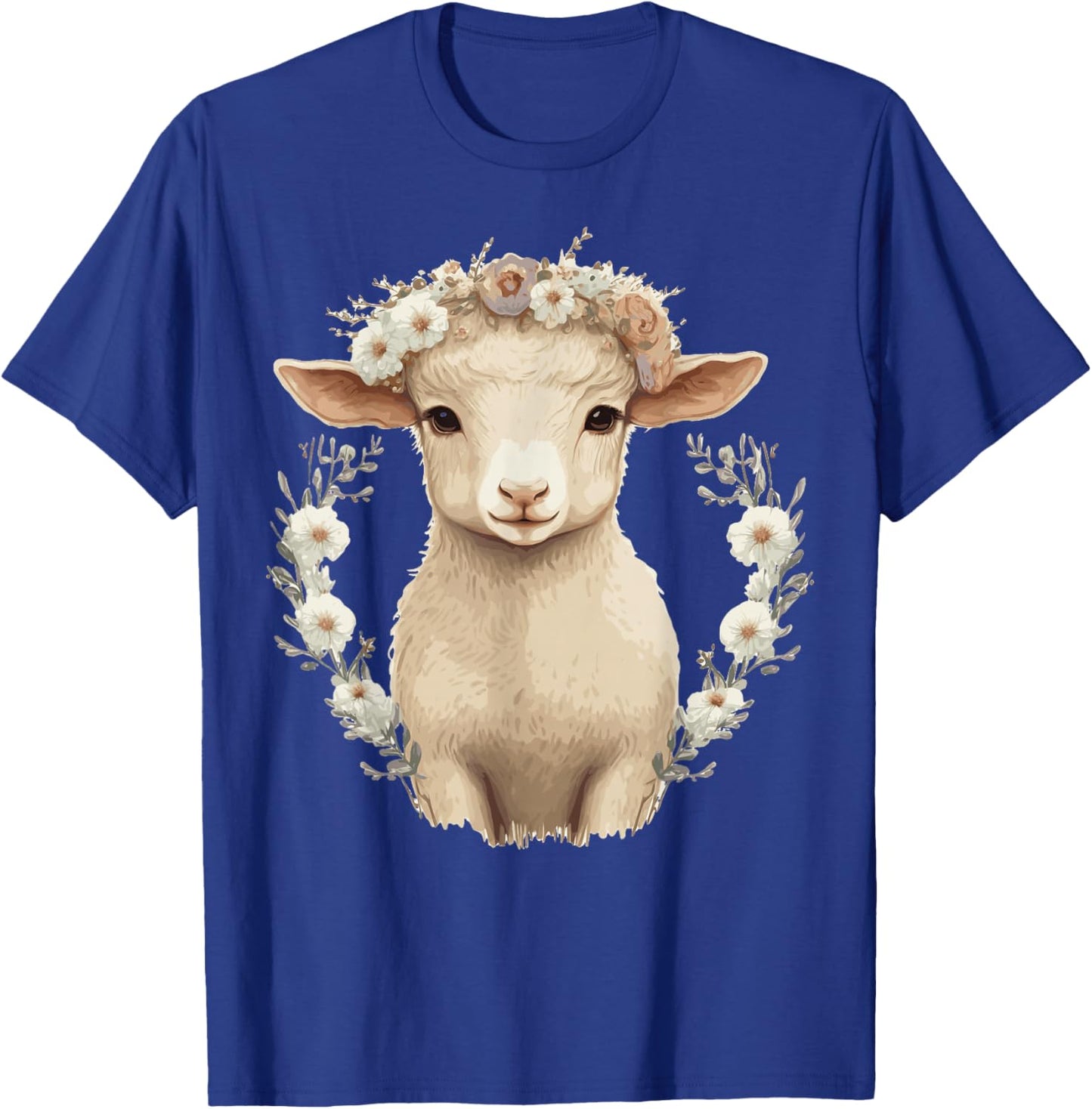 Cute Lamb Flower Crown Sheep Baby Floral Farm Animal Pet T-Shirt - T-Shirt | Royal