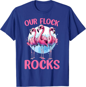 Our Flock Rocks Flamingos Lover Family Vacation Group T-Shirt - T-Shirt | Royal