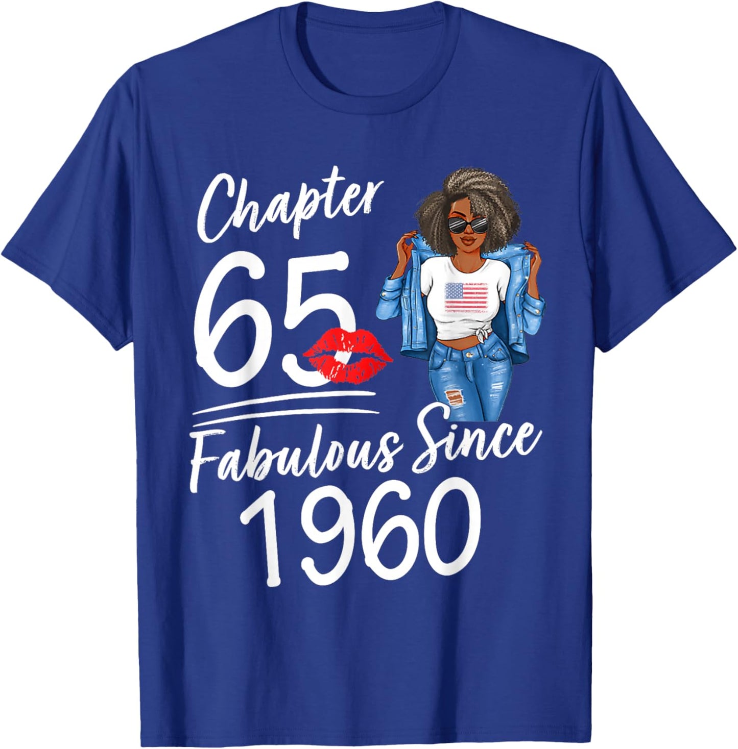 Chapter 65 Fabulous Since 1960 65th Birthday Afro Black Girl T-Shirt - T-Shirt | Royal
