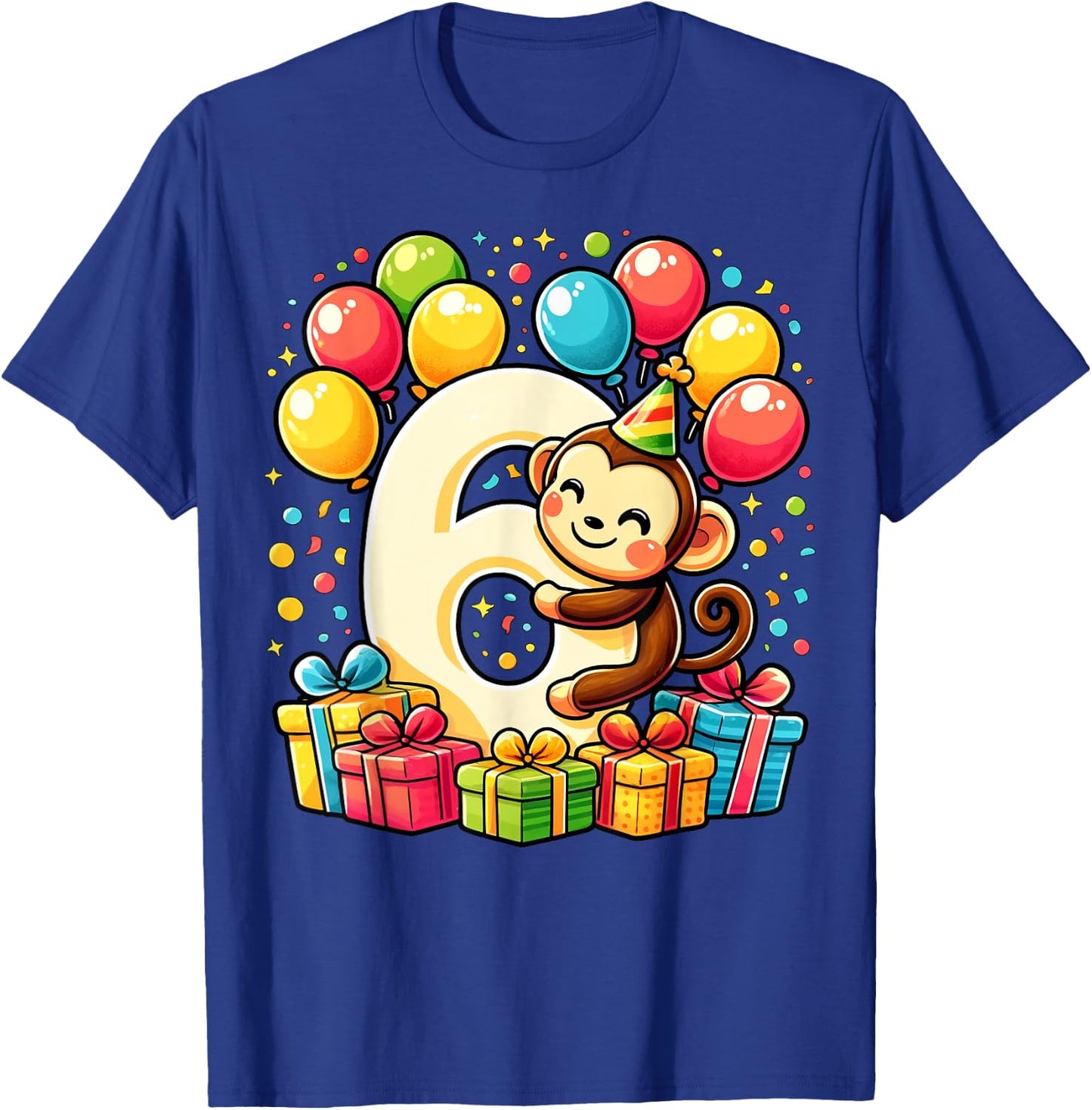 Bday sixth Boys, Girls, Kids age six 6th birthday Monkey T-Shirt - T-Shirt | Royal