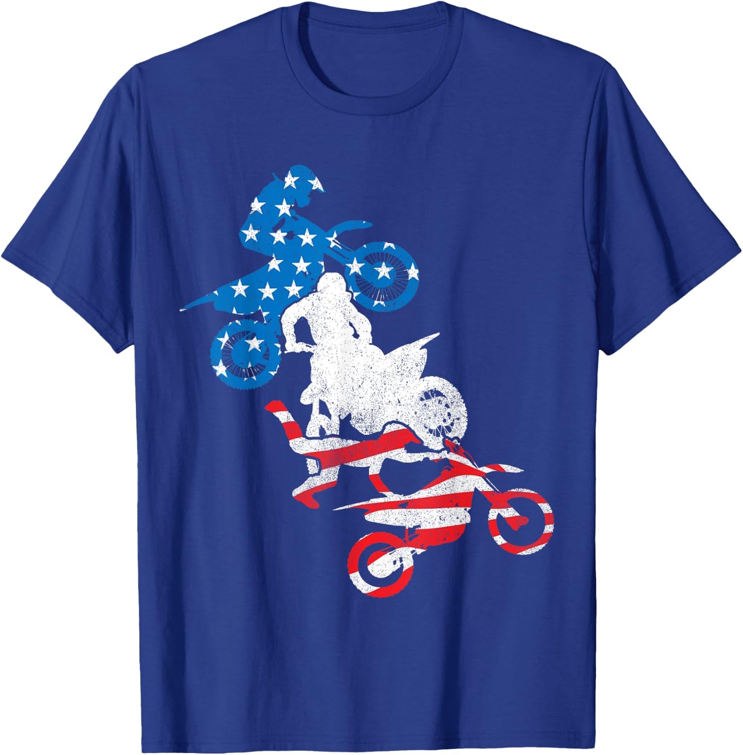 Dirt Bike Rider Blue White Red US Flag Motocross 4th of July T-Shirt - T-Shirt | Royal