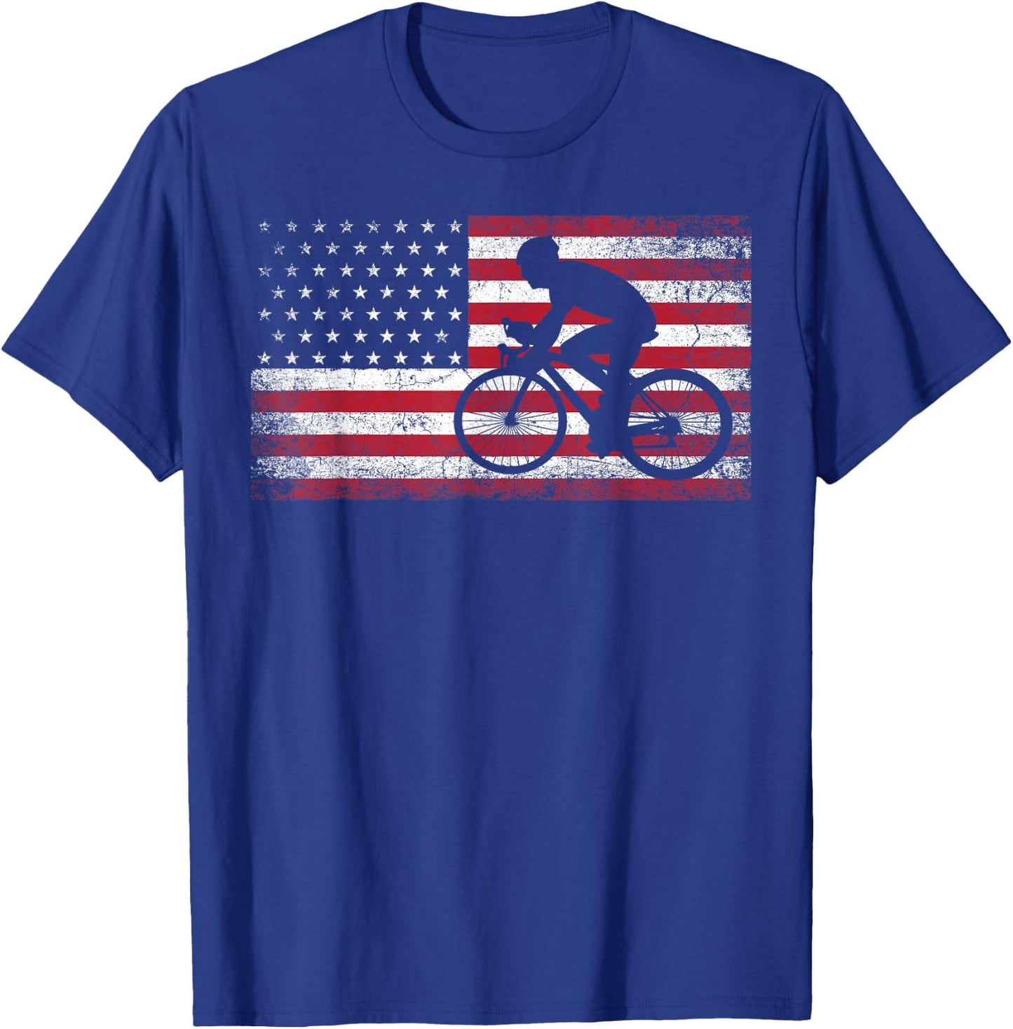 Cyclist Cycling Bicycle American Flag 4th of July Patriotic Women Kids Men T-Shirt - T-Shirt | Royal