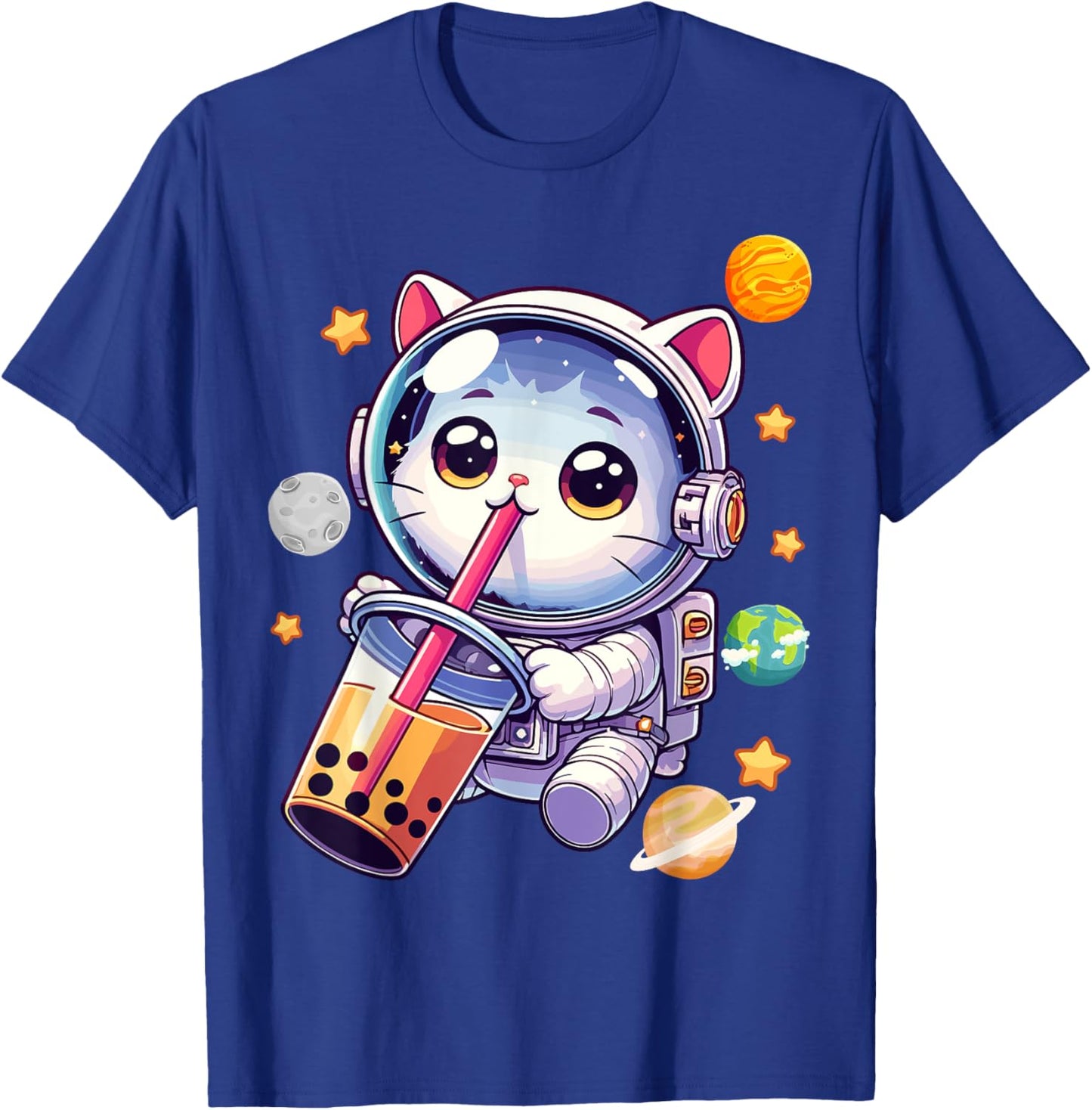 Space Cat Astronaut Boba Tea Boba Cat Galaxy Cute Anime Women Kids T-Shirt - T-Shirt | Royal