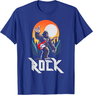 Rock! Sasquatch Rock & Roll Bigfoot Electric Guitar Rock On T-Shirt - T-Shirt | Royal