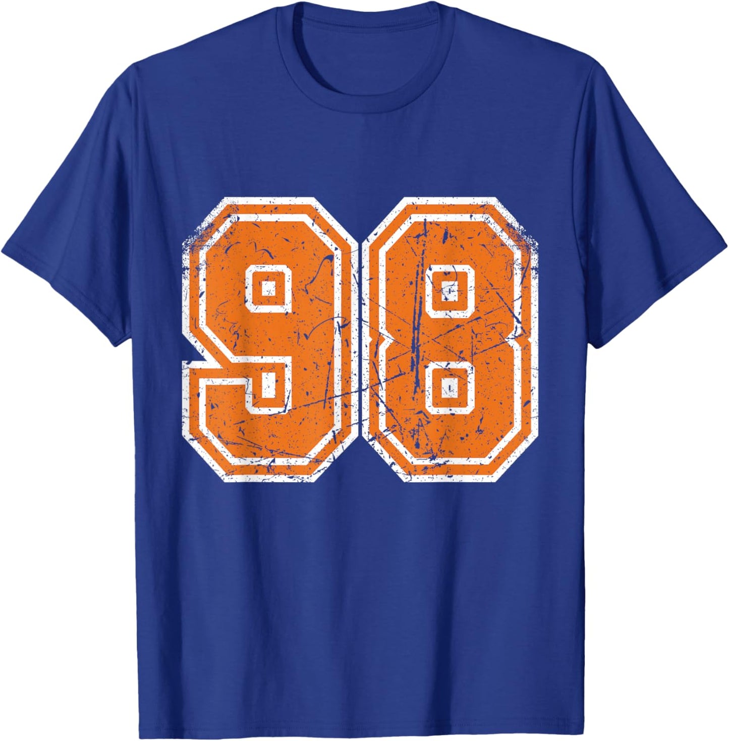 Sports Legendz -Adult Vintage Number #98 Orange Varsity Number T-Shirt - T-Shirt | Royal