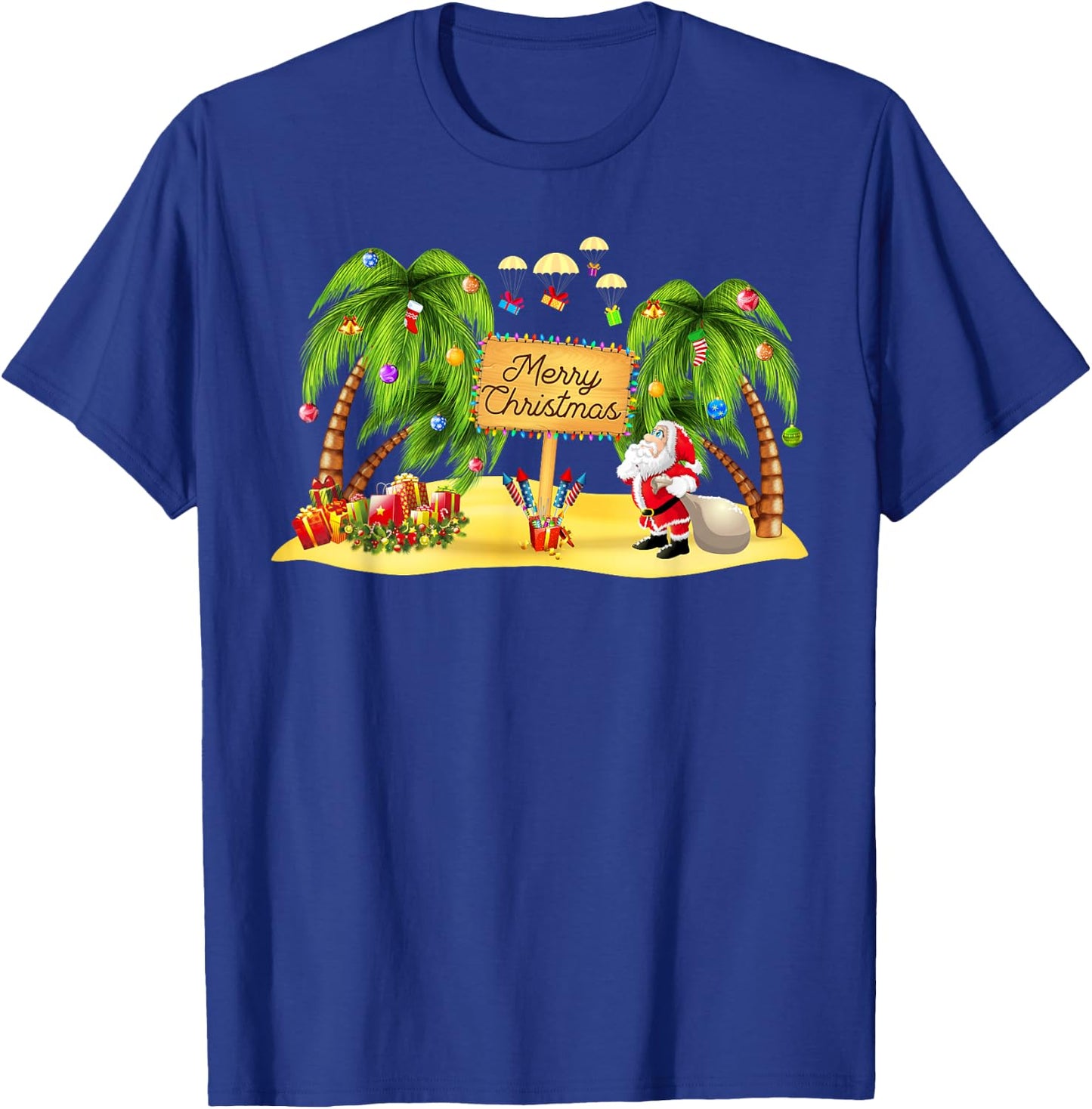 Christmas Palm Tree Tropical Xmas Coconut Lights Pajamas T-Shirt - T-Shirt | Royal
