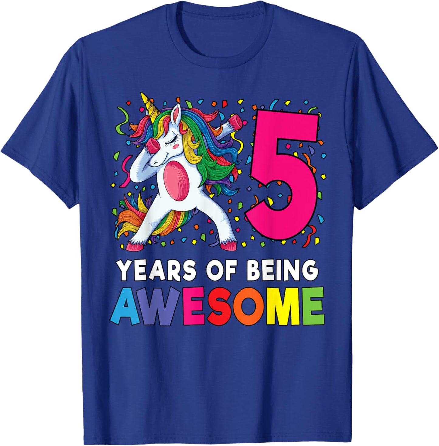 5th Birthday Dabbing Unicorn Party Gift 5 Years Old Girls T-Shirt - T-Shirt | Royal