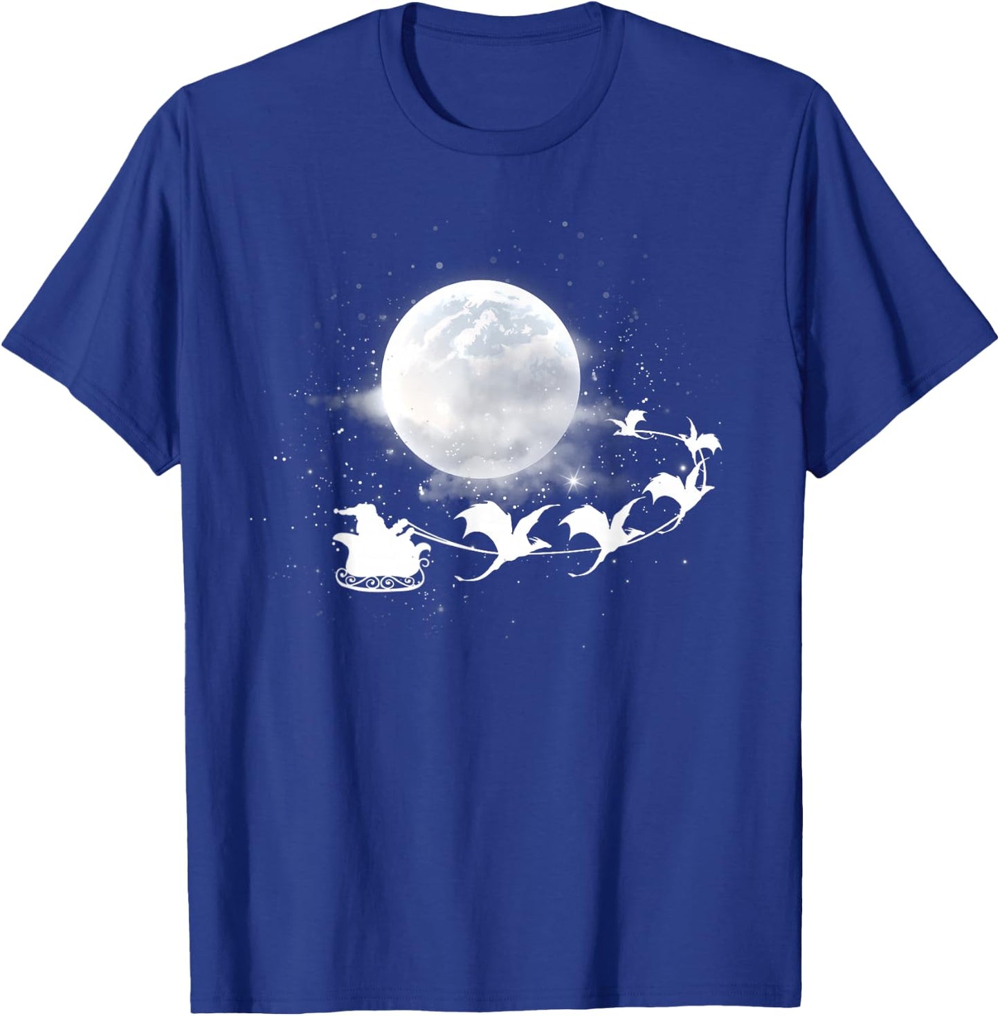 Christmas Santa Claus Flying Past the Moon Dragon Sleigh T-Shirt - T-Shirt | Royal