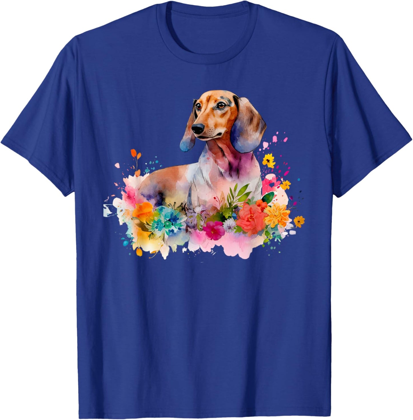 Dachshund Watercolor art Dog Dog breed woman kids floral T-Shirt - T-Shirt | Royal