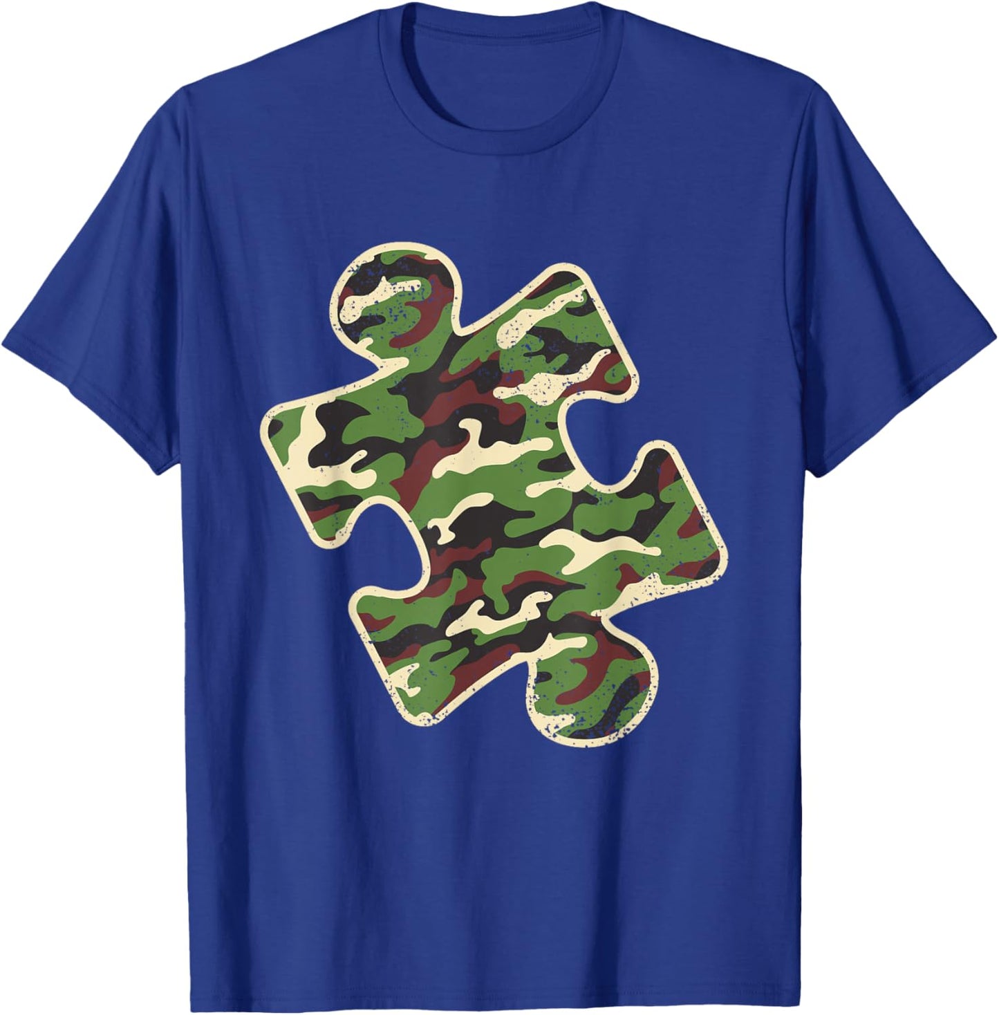 Autism Awareness Camo Puzzle Piece Vintage Camouflage Boys T-Shirt - T-Shirt | Royal
