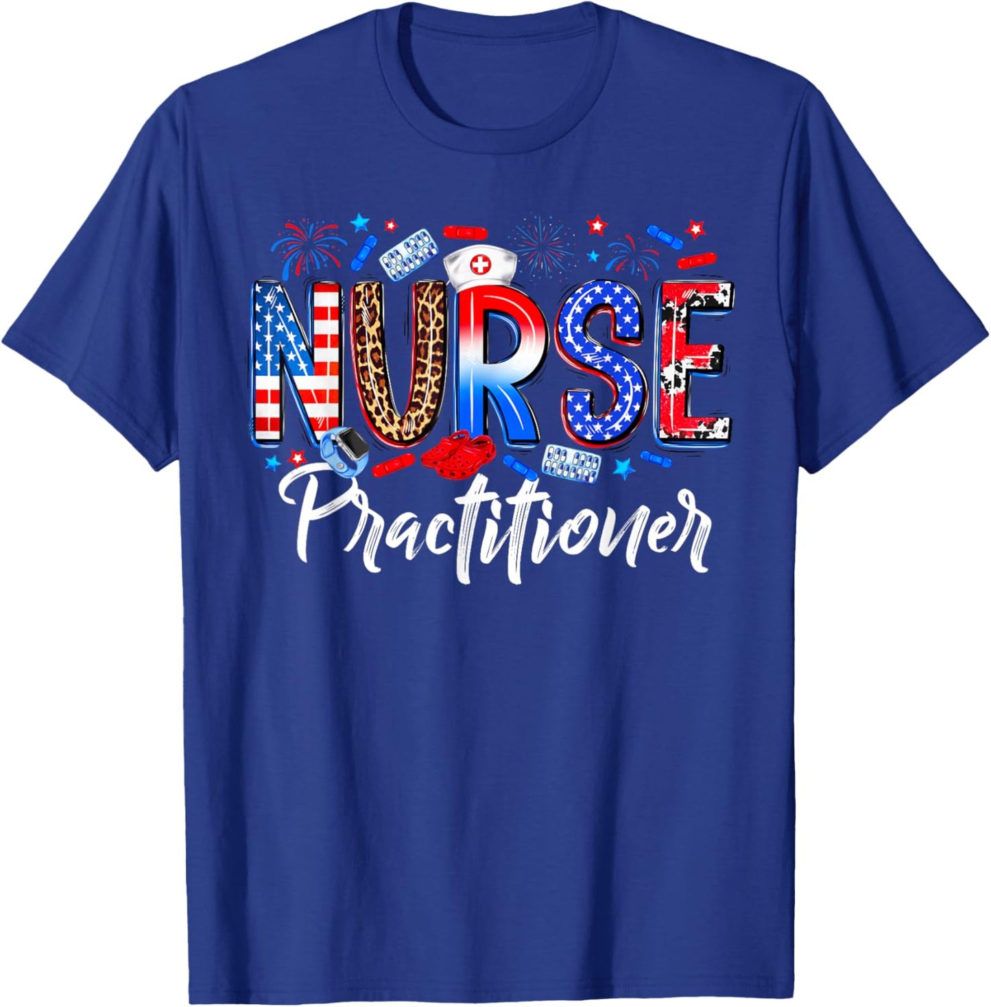 Happy 4th Of July Nurse Practitioner American Flag Women Men T-Shirt - T-Shirt | Royal