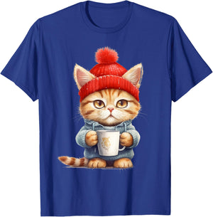Cute kitten with his mug - La petit chat's coffee break Women Girls Kids T-Shirt - T-Shirt | Royal