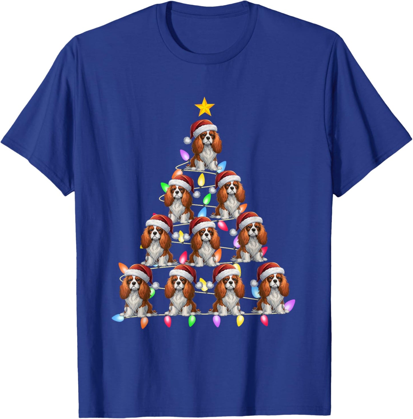 Christmas Tree Light Santa Cavalier King Charles Spaniel Dog Men Women Kids T-Shirt - T-Shirt | Royal