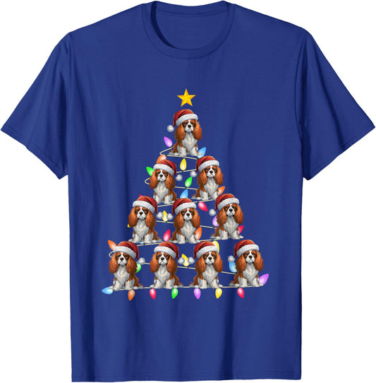 Christmas Tree Light Santa Cavalier King Charles Spaniel Dog Men Women Kids T-Shirt - T-Shirt | Royal