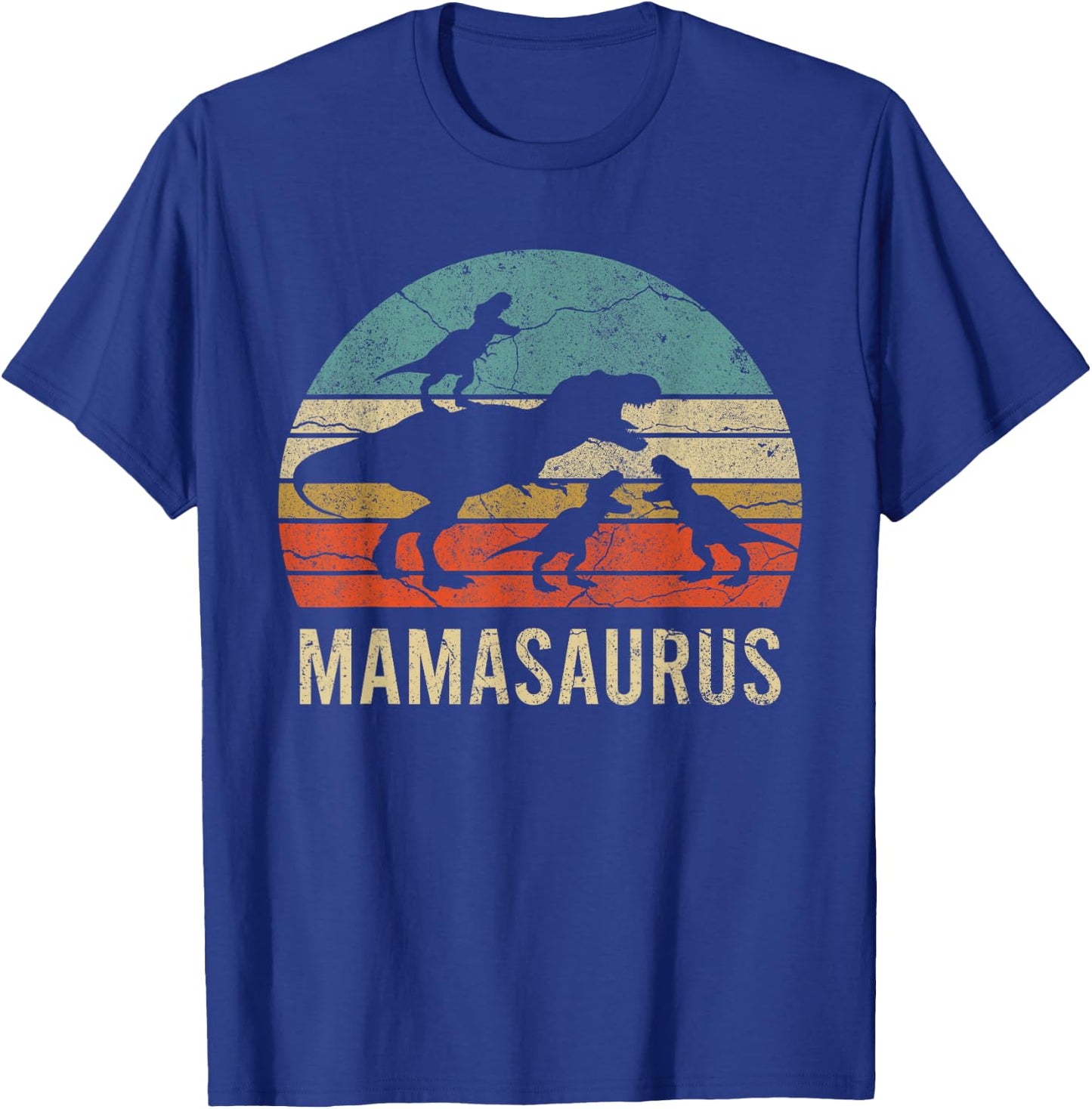 Mommy Mom Mama Dinosaur Funny 3 Three kids Mamasaurus Gift T-Shirt - T-Shirt | Royal