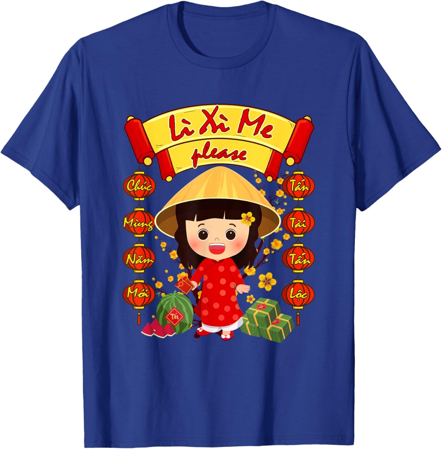 Li Xi Me Please Girl Ao Dai Funny Vietnamese Lunar New Year T-Shirt - T-Shirt | Royal