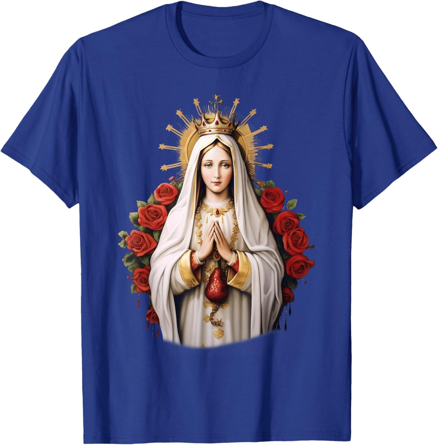 Our Lady of Fatima with Rosary Catholic Christian Faith T-Shirt - T-Shirt | Royal