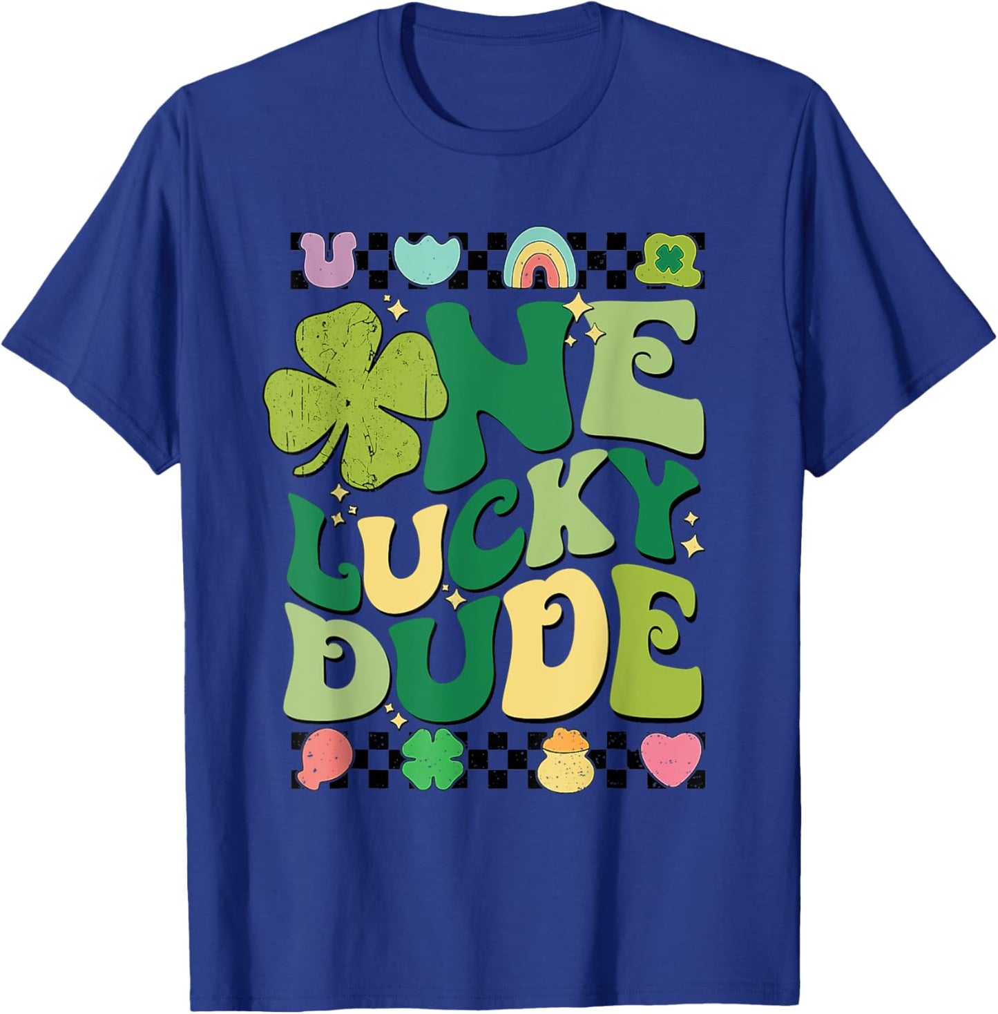 Retro One Lucky Dude St Patricks Day Shamrock Lucky Charm T-Shirt - T-Shirt | Royal