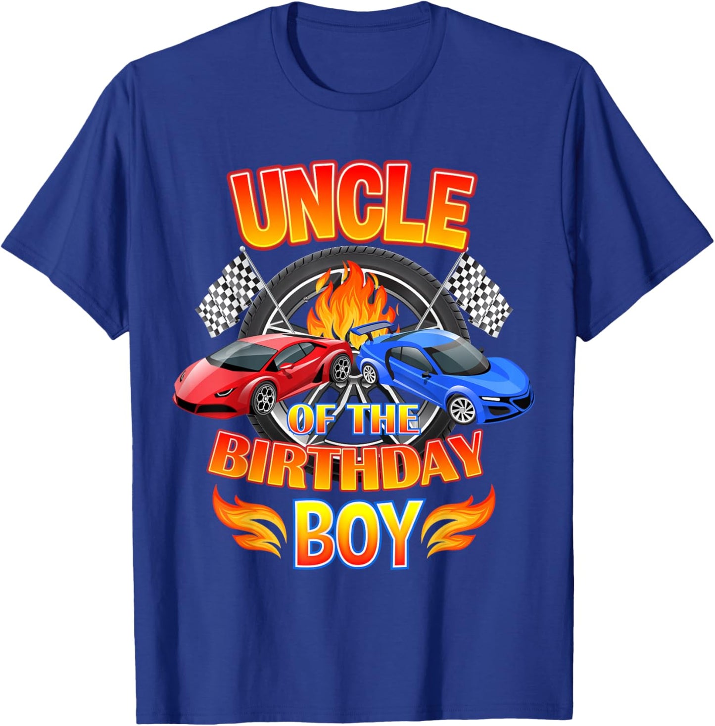 Uncle of The Birthday Boy Fire Race Supercar Party Black T-Shirt - T-Shirt | Royal