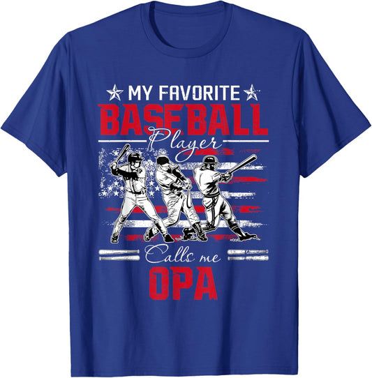 My Favorite Baseball Player Calls Me Opa American Flag T-Shirt - T-Shirt | Royal