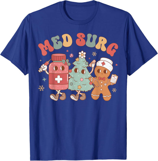 Med Surg Crew Christmas Tree Gingerbread Nurse T-Shirt - T-Shirt | Royal