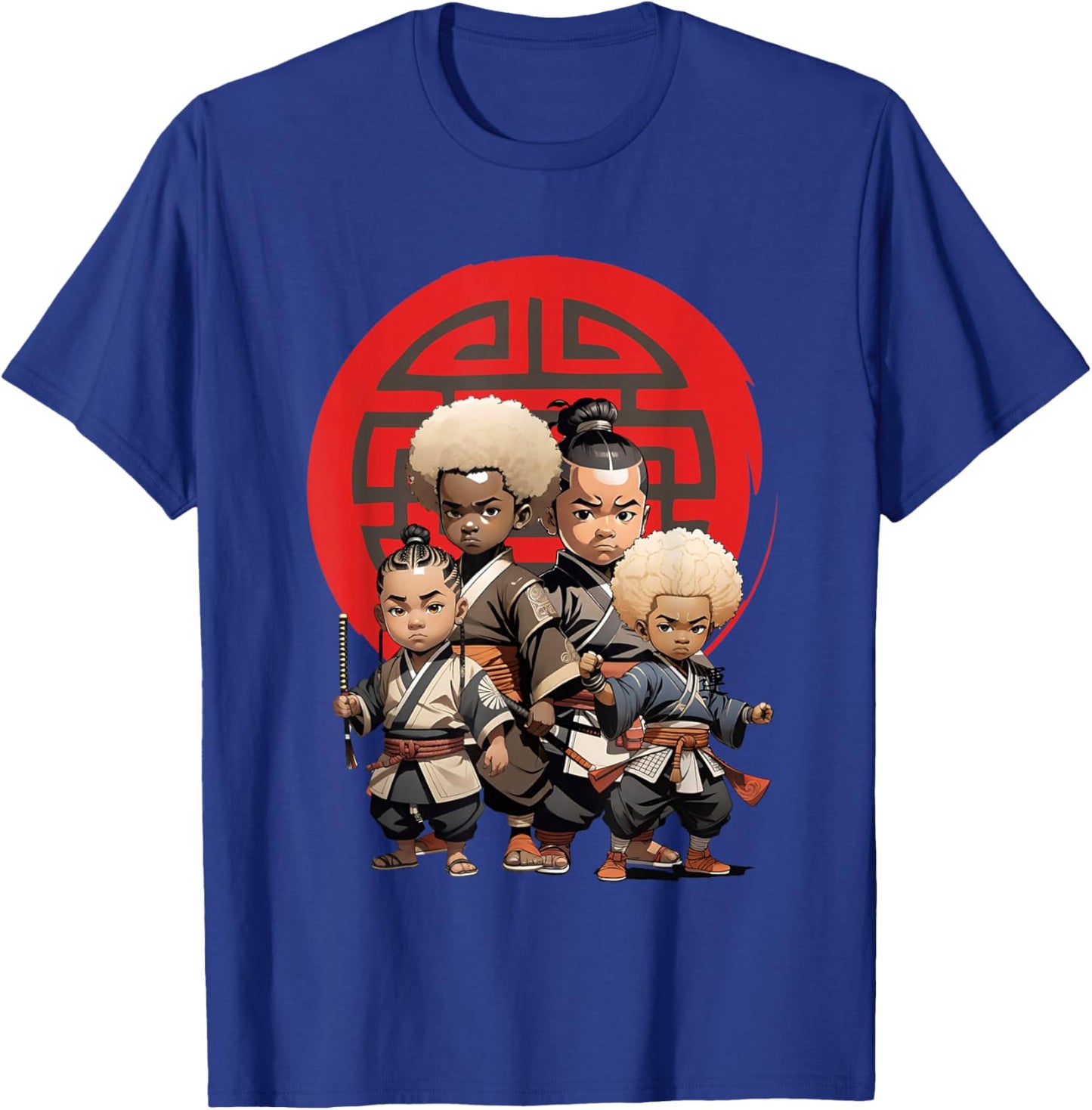Samurai Boy Anime Afro | Japanese Retro Style T-Shirt - T-Shirt | Royal