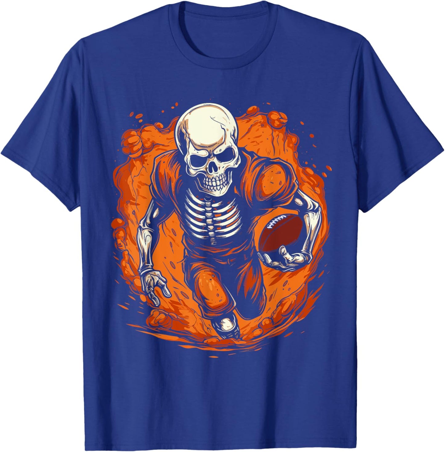 American Football Skeleton Football Player Halloween Spooky T-Shirt - T-Shirt | Royal