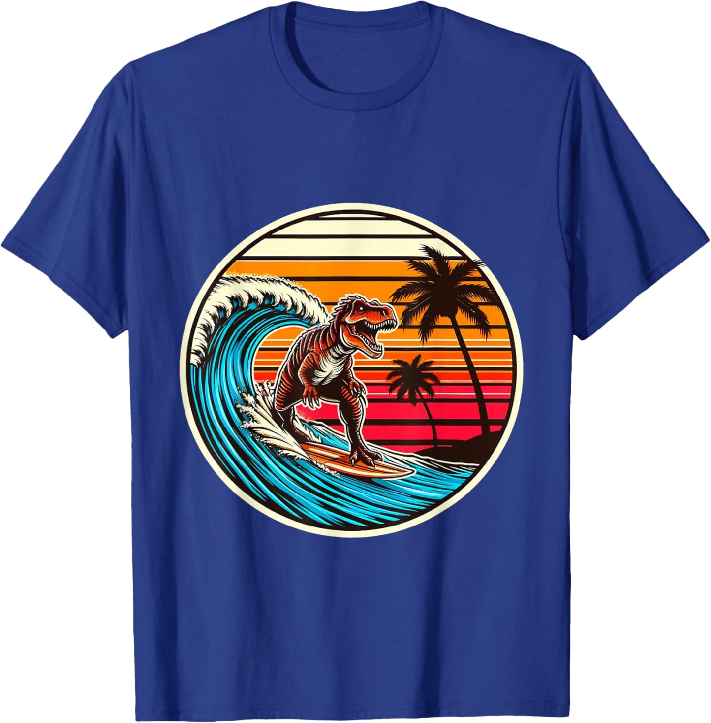 Surfing Trex Hawaiian Dinosaur Surfboard Retro Surf Lovers T-Shirt - T-Shirt | Royal