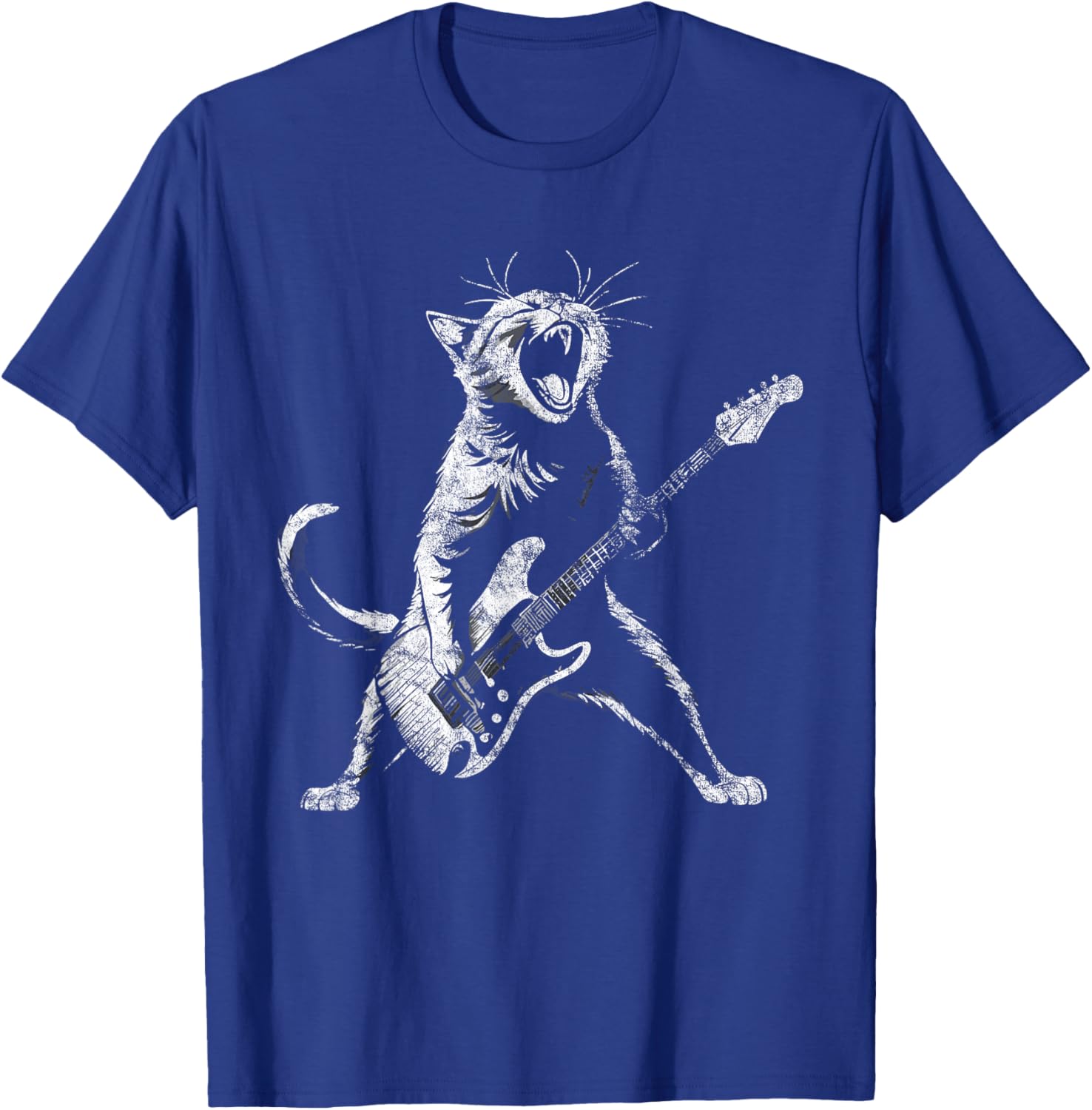 Retro funny guitar cat rock cat playing guitar T-Shirt - T-Shirt | Royal