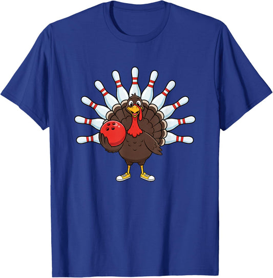 Bowling Turkey, Funny Thanksgiving & Friendsgiving Bowling T-Shirt - T-Shirt | Royal