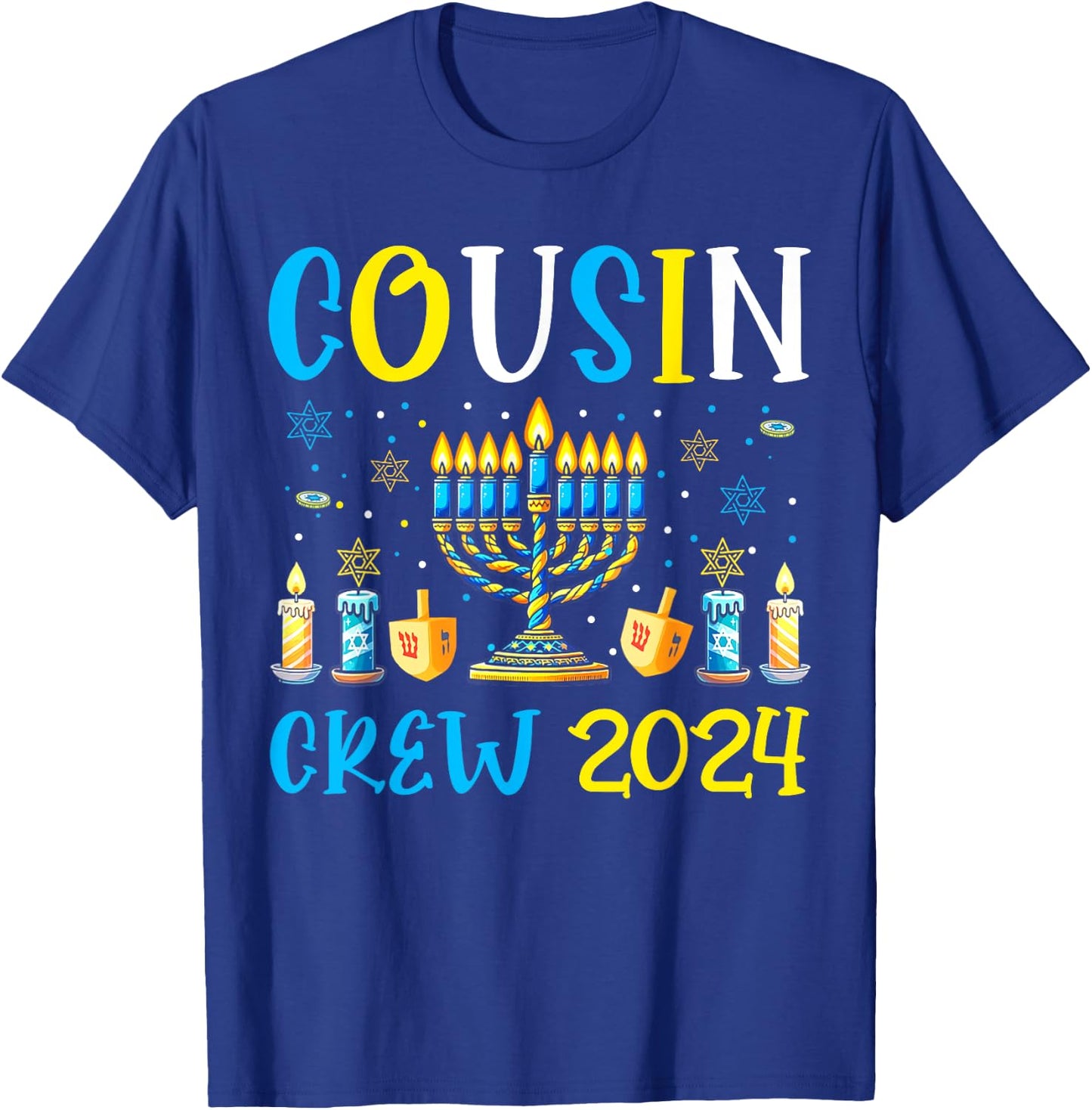 Cousin Crew 2024 Hanukkah Family Costume Menorah Dreidel T-Shirt - T-Shirt | Royal