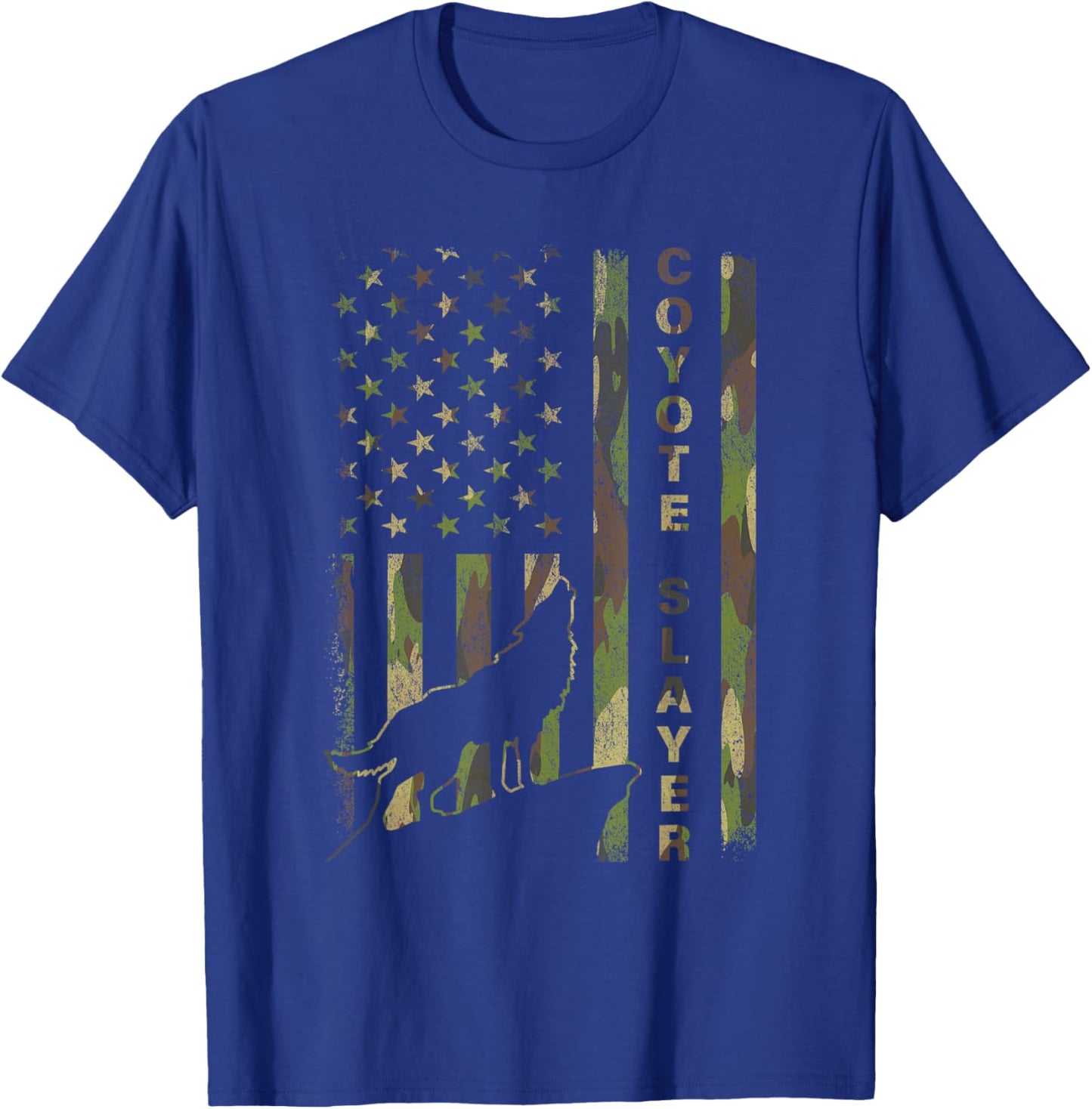 Hunter Camo American Flag Coyote Slayer Hunting Lovers T-Shirt - T-Shirt | Royal