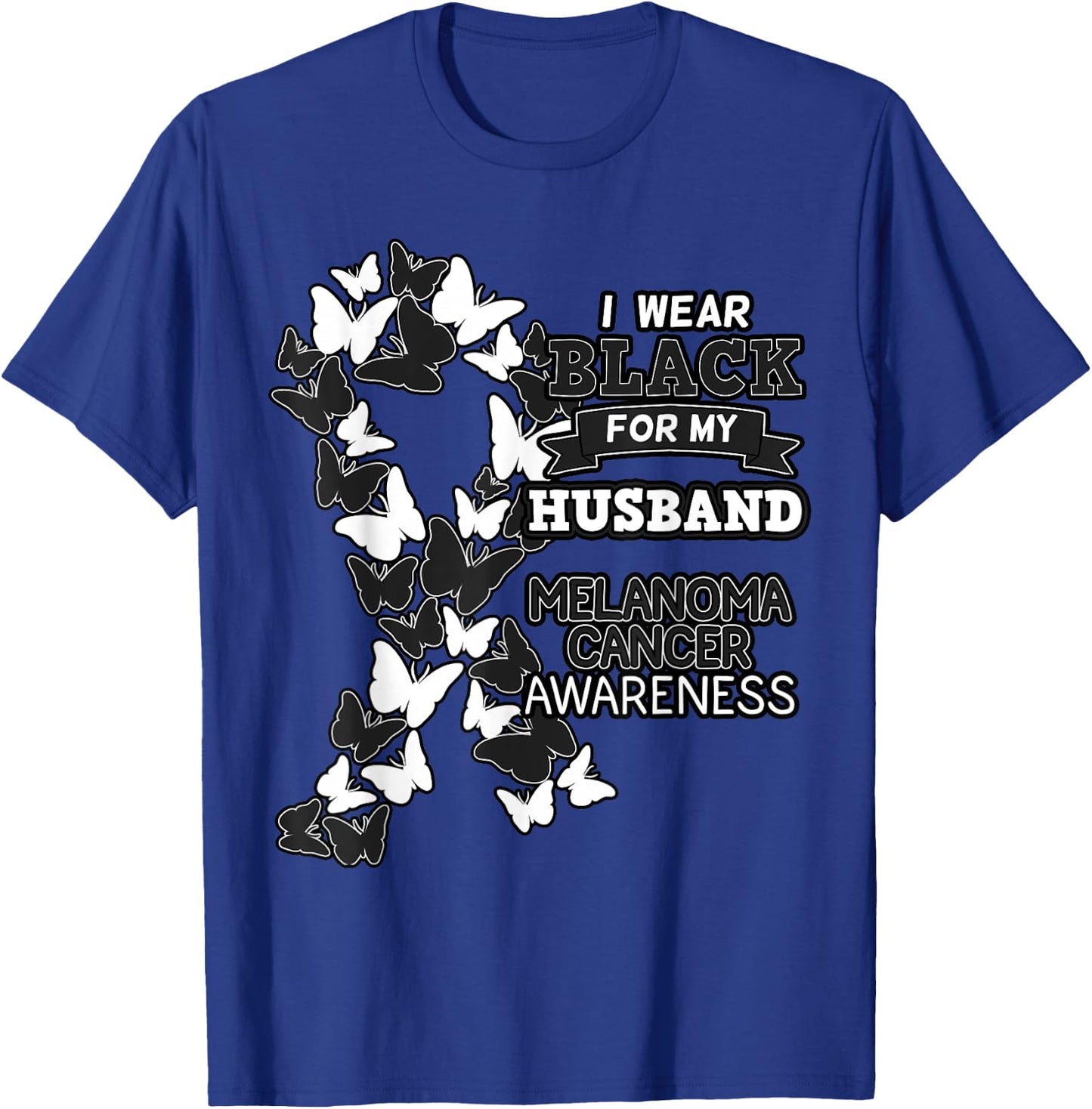 Melanoma Cancer Awareness Black Ribbon Husband Father Gift T-Shirt - T-Shirt | Royal