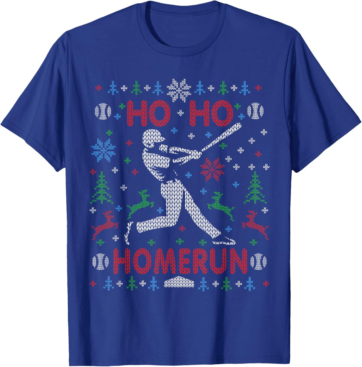 Baseball Softball Ho Ho Homerun Ugly Christmas Sweater Party T-Shirt - T-Shirt | Royal