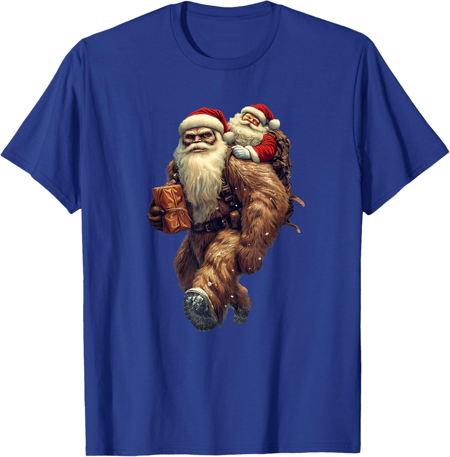 Funny Bigfoot and Santa Christmas Funny Sasquatch T-Shirt - T-Shirt | Royal