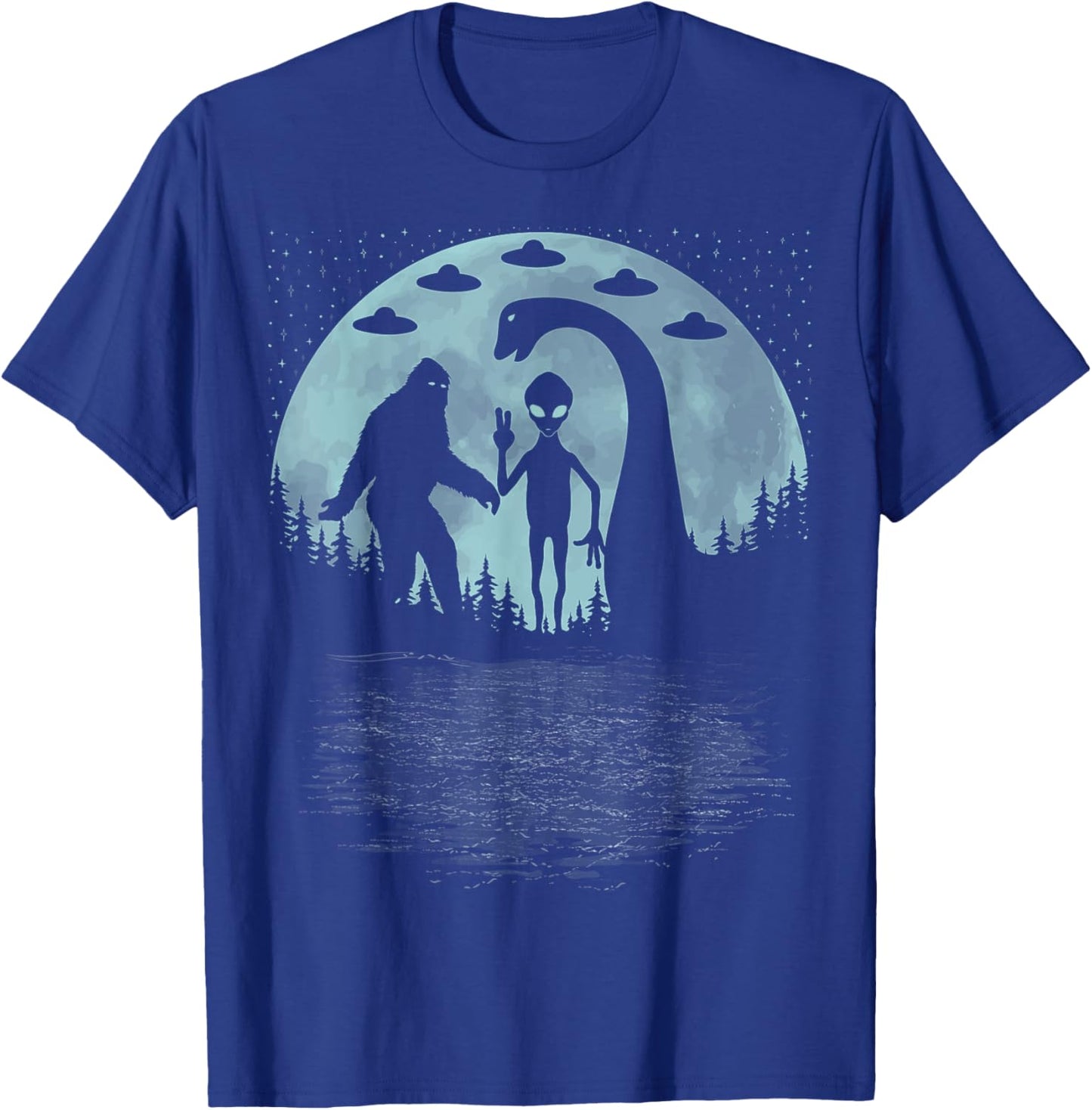 Bigfoot Loch Ness Monster Sasquatch Ufo Nessie And Aliens T-Shirt - T-Shirt | Royal