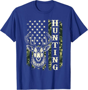 Hunting - Patriotic USA American Flag Wildlife Deer Hunter Kids Men T-Shirt - T-Shirt | Royal