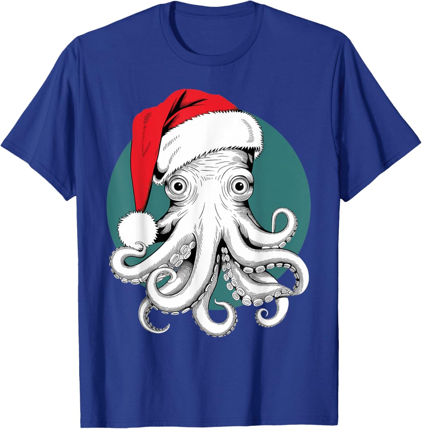 Joyful Octopus Santa on Octopus Christmas T-Shirt - T-Shirt | Royal