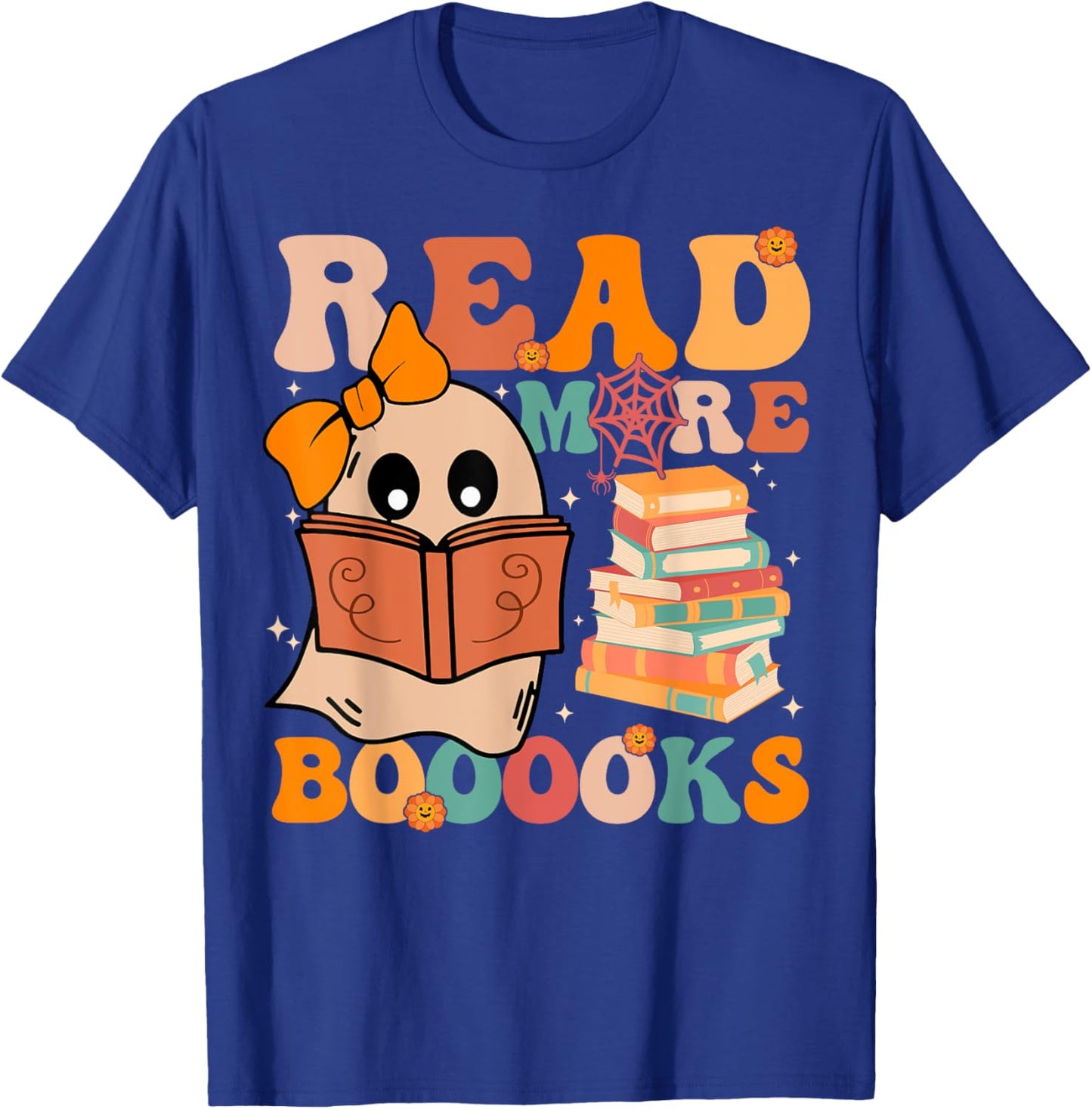 Groovy Booooks Ghost Read More Books Funny Teacher Halloween Men Women Kids T-Shirt - T-Shirt | Royal