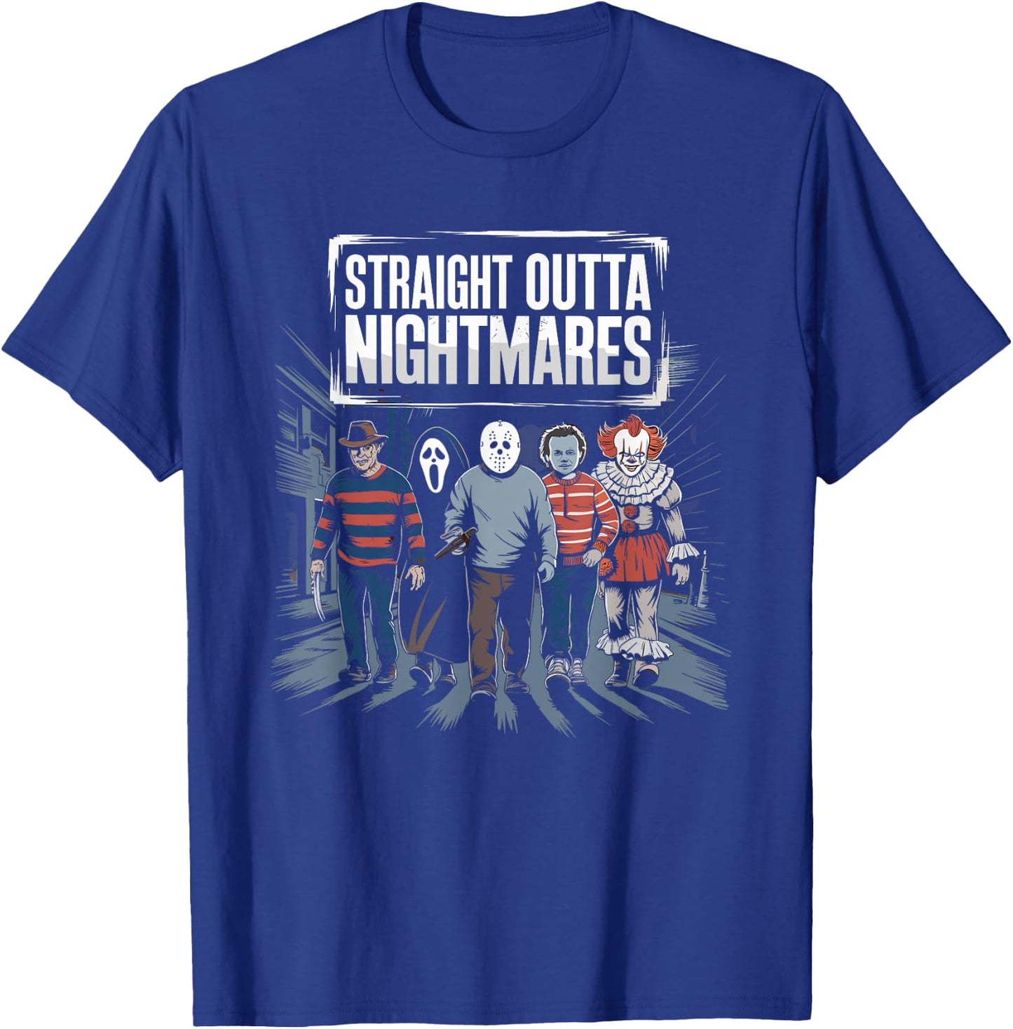 Vintage Horror Halloween Scary Straight Outta Nightmares T-Shirt - T-Shirt | Royal