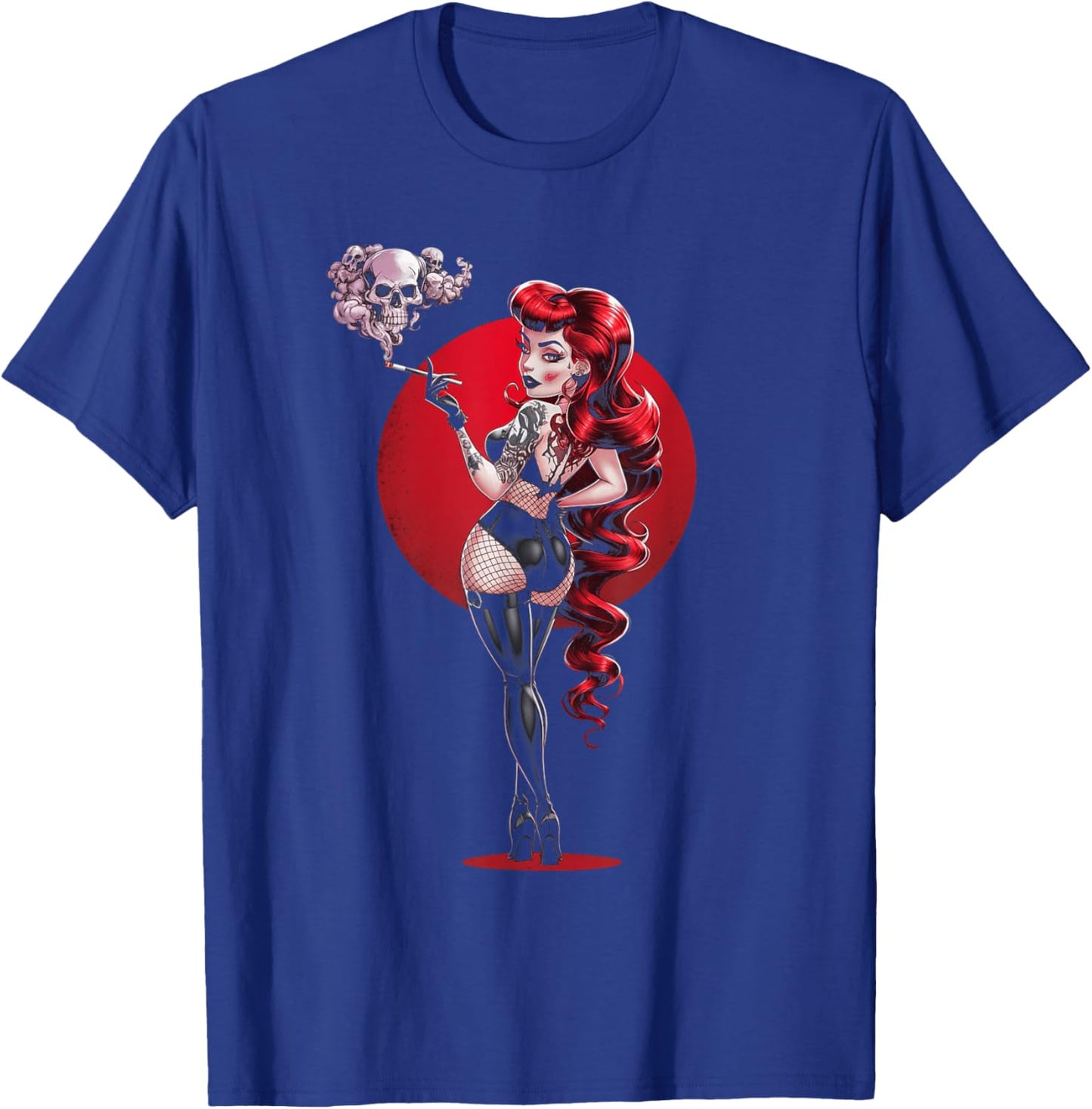Sexy Horror Pinup Goth Girl mit Totenkopf Psychobilly Punk Art T-Shirt - T-Shirt | Royal