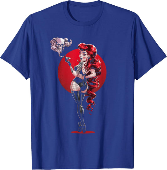 Sexy Horror Pinup Goth Girl mit Totenkopf Psychobilly Punk Art T-Shirt - T-Shirt | Royal