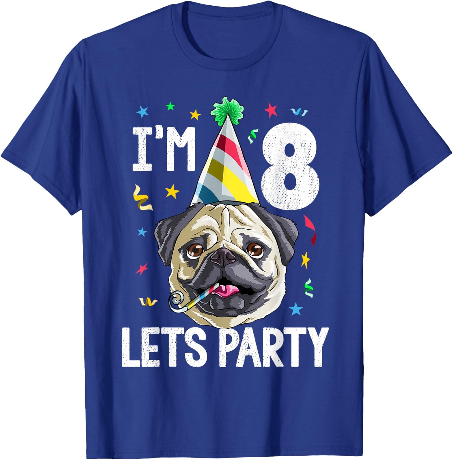 Pug Birthday 8th T Shirt Dog Kids Boys Girls Gift Party T-Shirt - T-Shirt | Royal