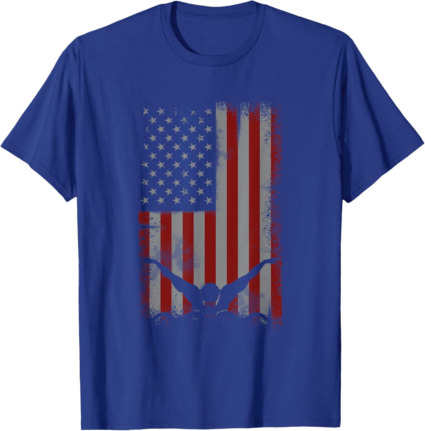 Retro American Flag Swimming Gift Swimmer Women Kids Men T-Shirt - T-Shirt | Royal