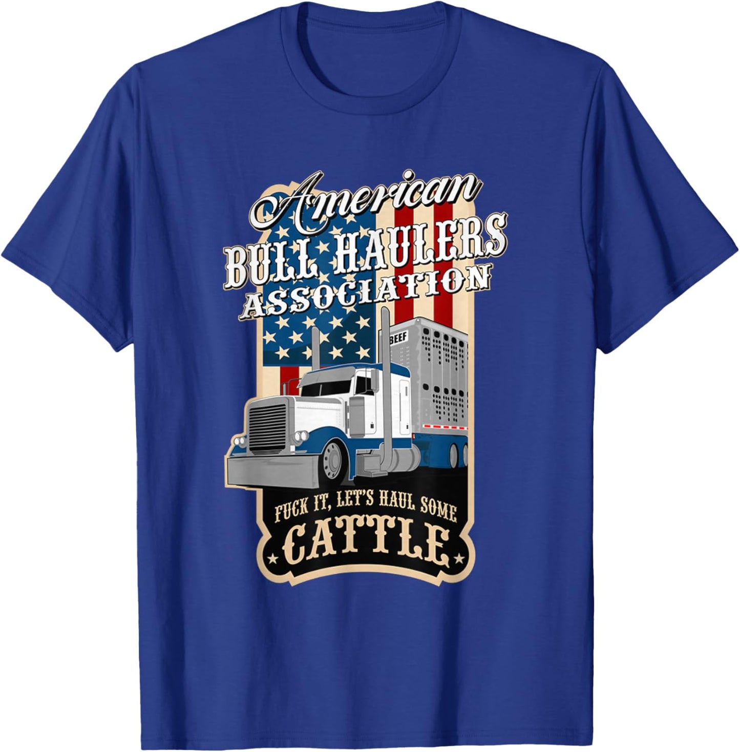 American Bull Haulers Association Men's Black Cotton Polyester Blend Short Sleeve , Small T-Shirt - T-Shirt | Royal
